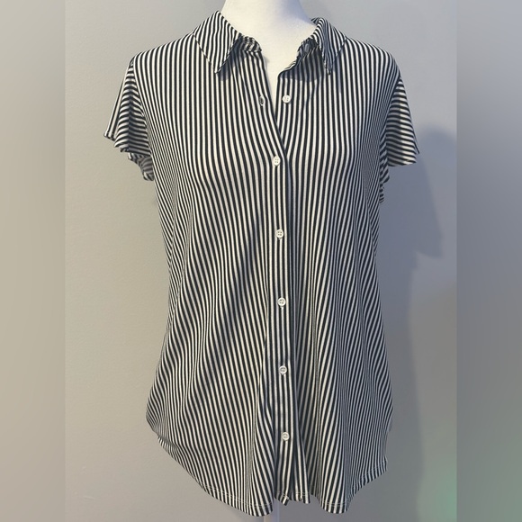 Adrianna Papell Black and White Striped Top - Picture 1 of 10